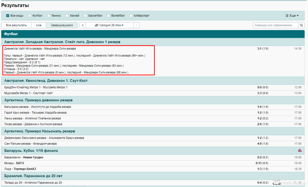 Отчет о матче в БК Марафон